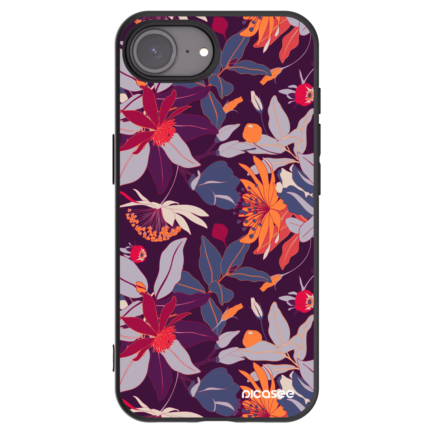 Picasee silikonowe czarne etui na Apple iPhone 16e - Purple Leaf