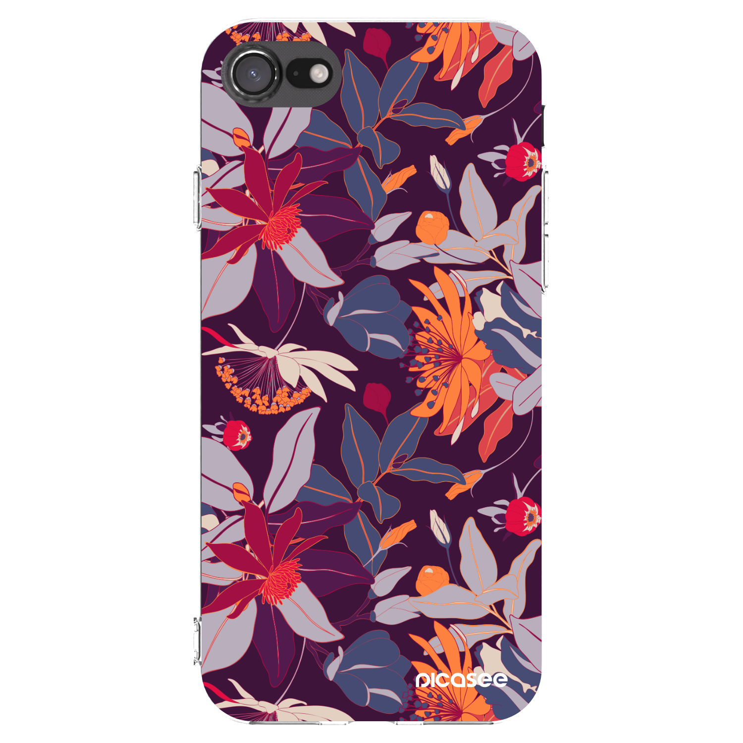 Picasee silikonowe przeźroczyste etui na Apple iPhone 7 - Purple Leaf