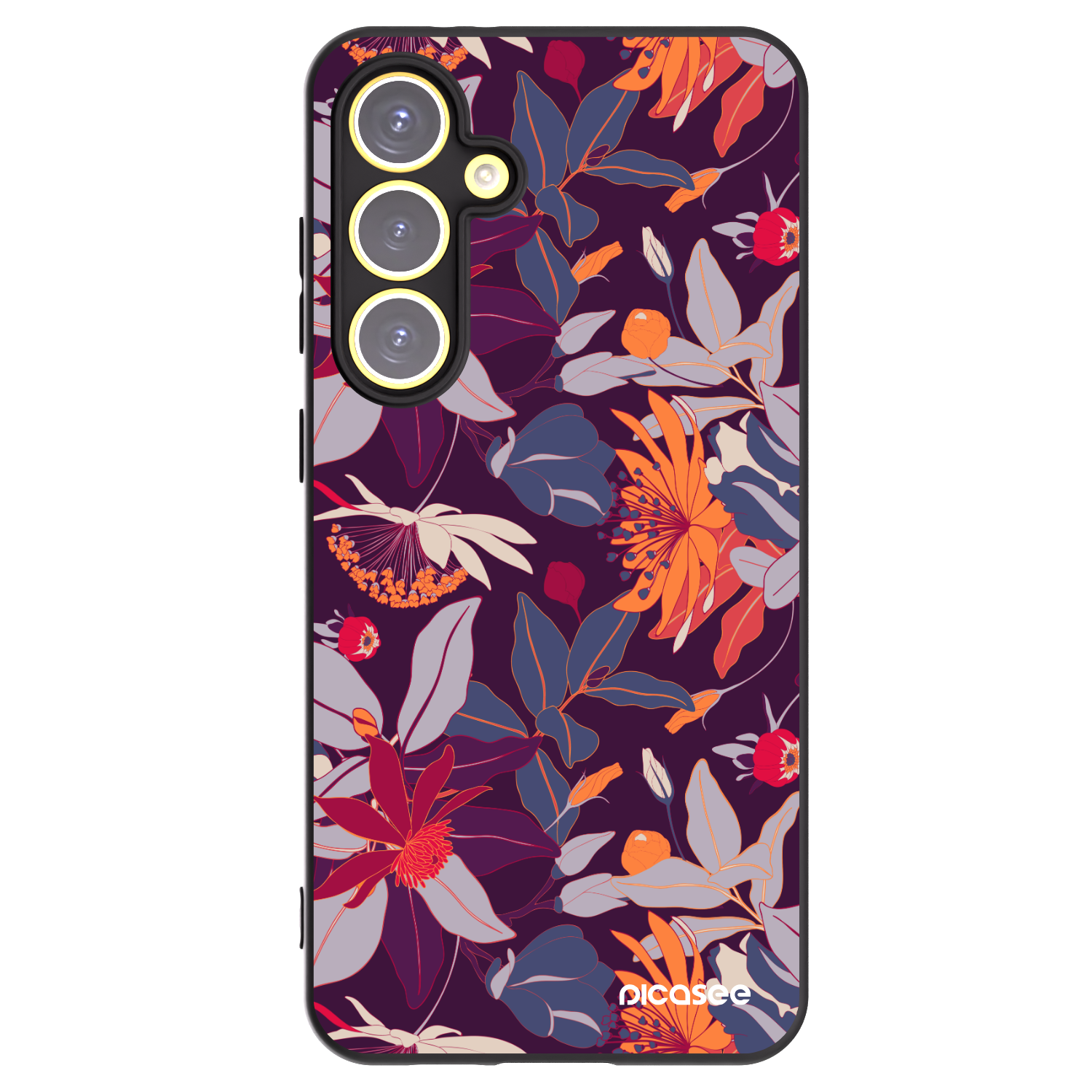 Picasee silikonowe czarne etui na Samsung Galaxy S24 FE S721B - Purple Leaf