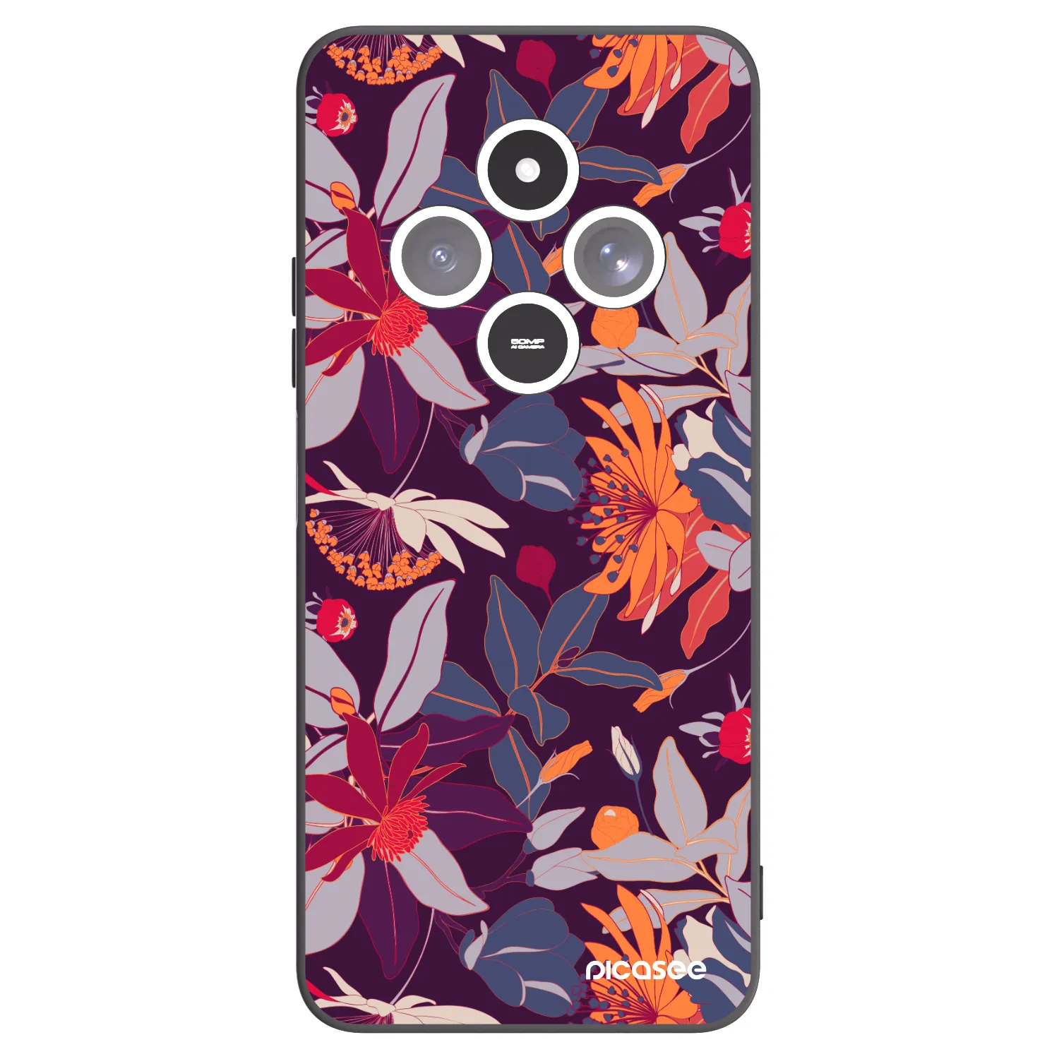 Picasee silikonowe czarne etui na Xiaomi Redmi 14C - Purple Leaf