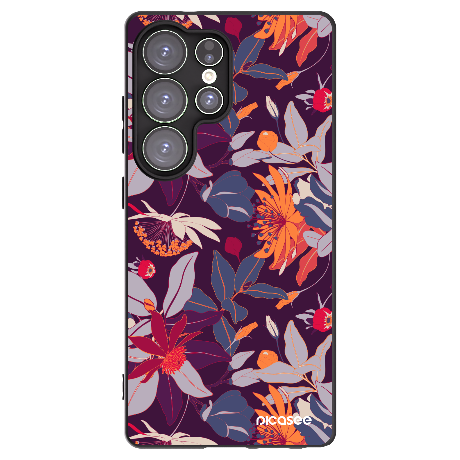 Picasee silikonowe czarne etui na Samsung Galaxy S25 Ultra 5G - Purple Leaf