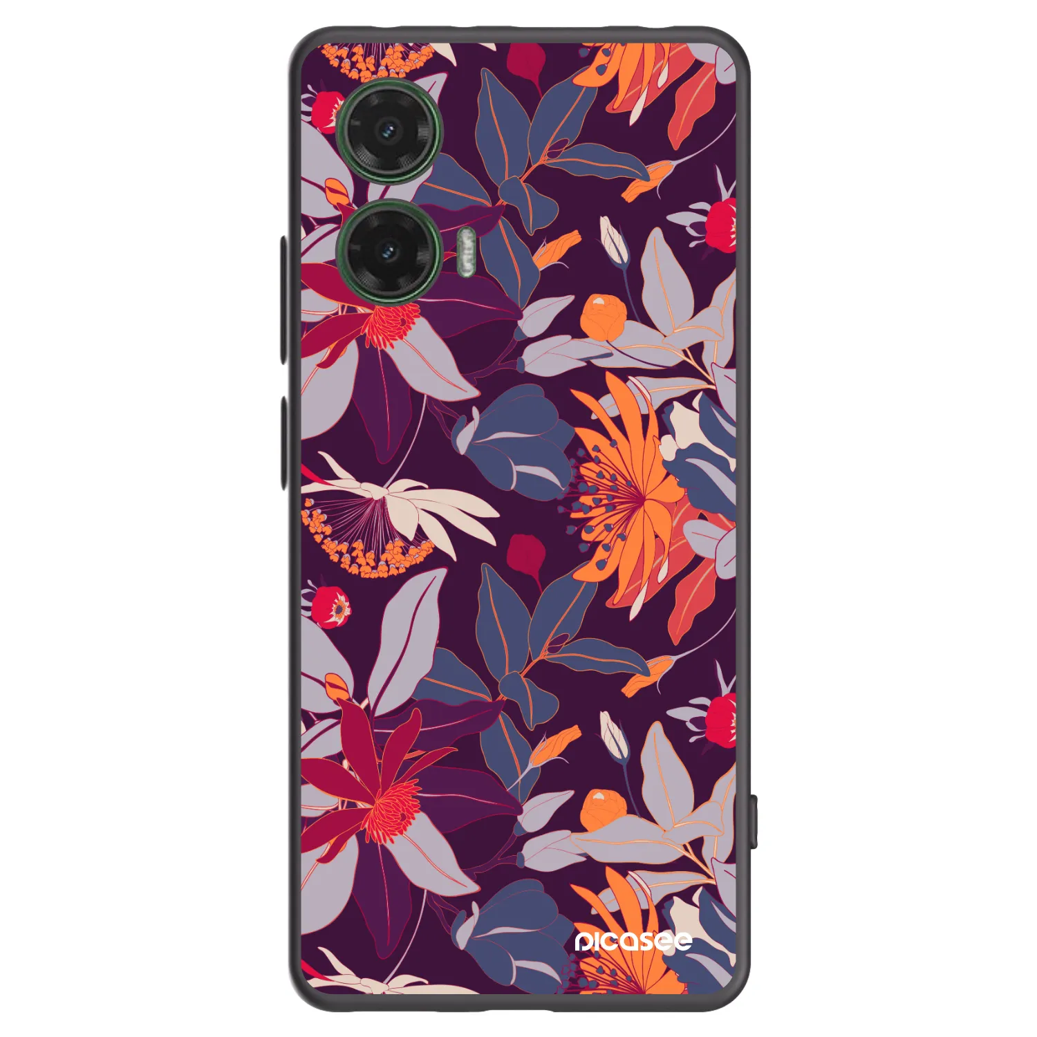 Picasee silikonowe czarne etui na Motorola Moto G35 5G - Purple Leaf