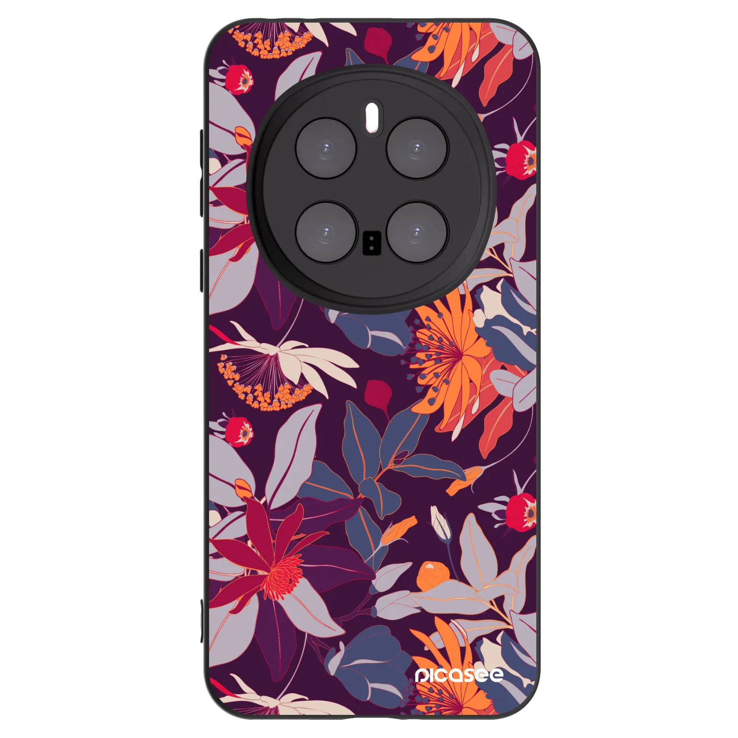 Picasee silikonowe czarne etui na Honor Magic7 Pro 5G - Purple Leaf