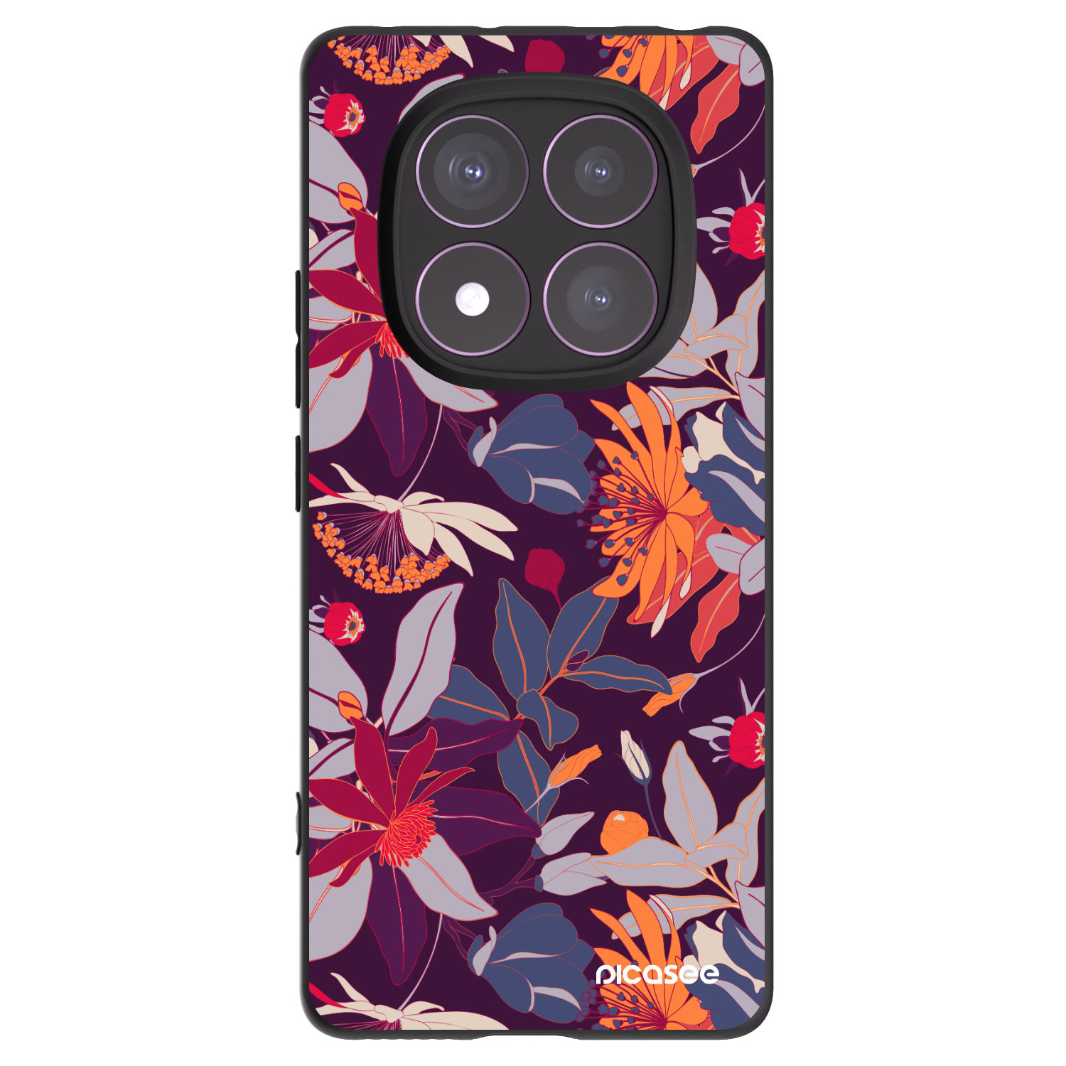Picasee silikonowe czarne etui na Xiaomi Redmi Note 14 Pro 4G - Purple Leaf