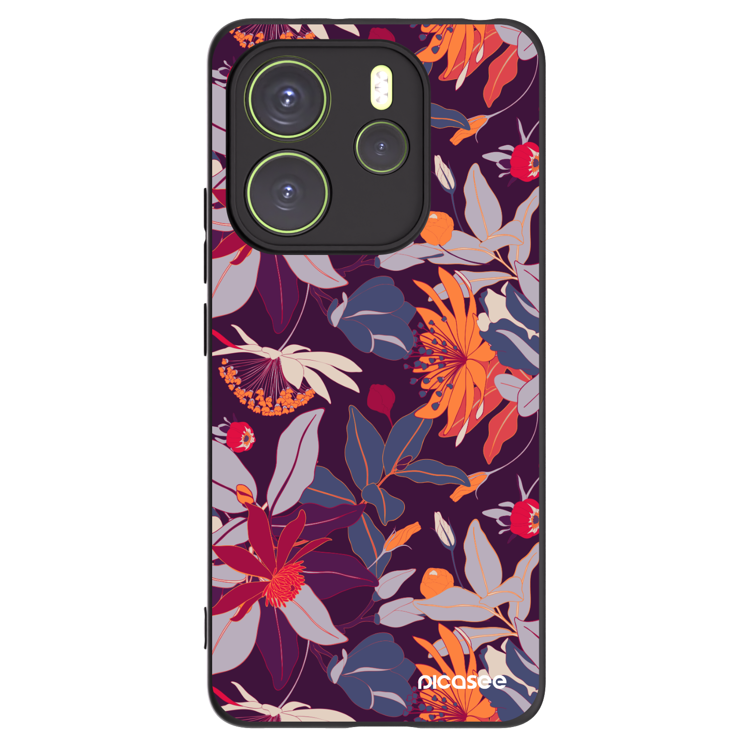 Picasee silikonowe czarne etui na Xiaomi Redmi Note 14 4G - Purple Leaf