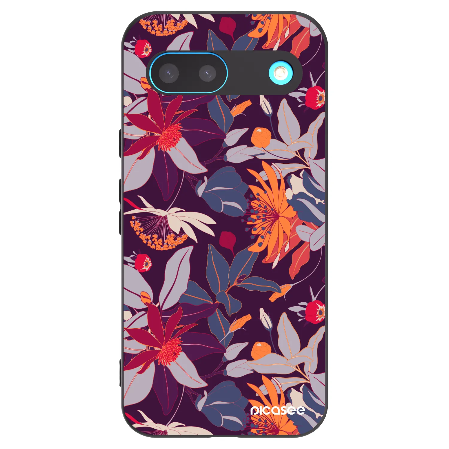 Picasee silikonowe czarne etui na Google Pixel 8 - Purple Leaf