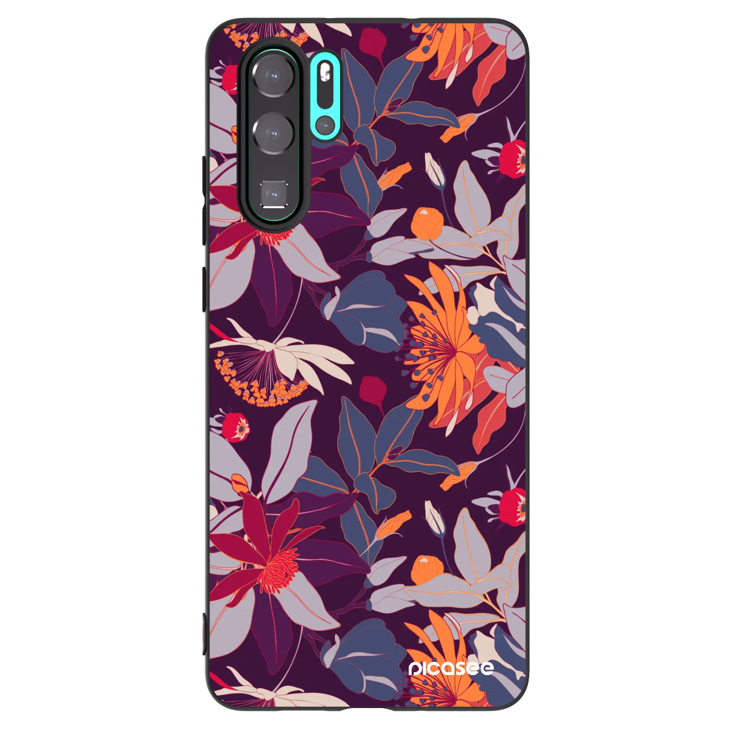 Picasee silikonowe czarne etui na Huawei P30 Pro - Purple Leaf