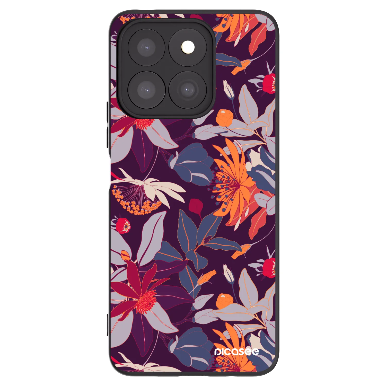 Picasee silikonowe czarne etui na Honor X8c - Purple Leaf