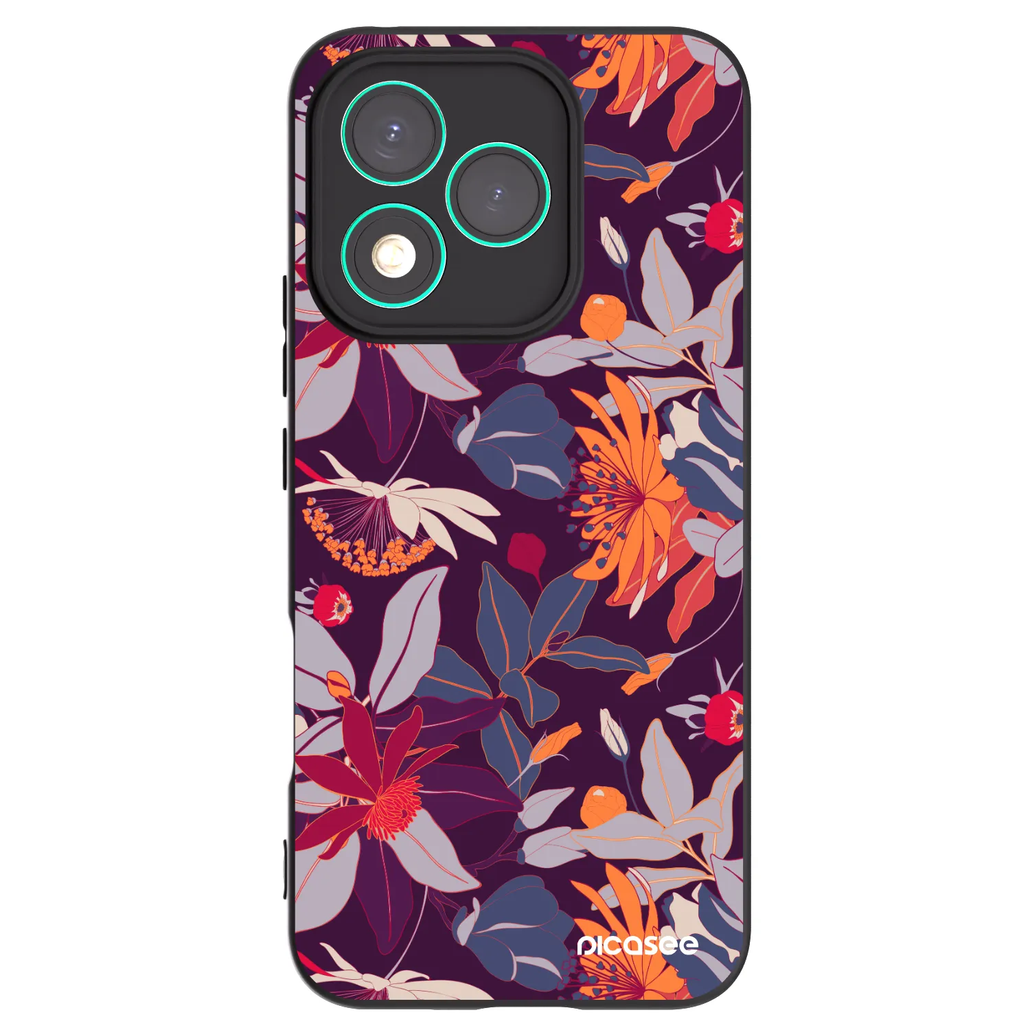 Picasee silikonowe czarne etui na Honor 400 Lite 5G - Purple Leaf
