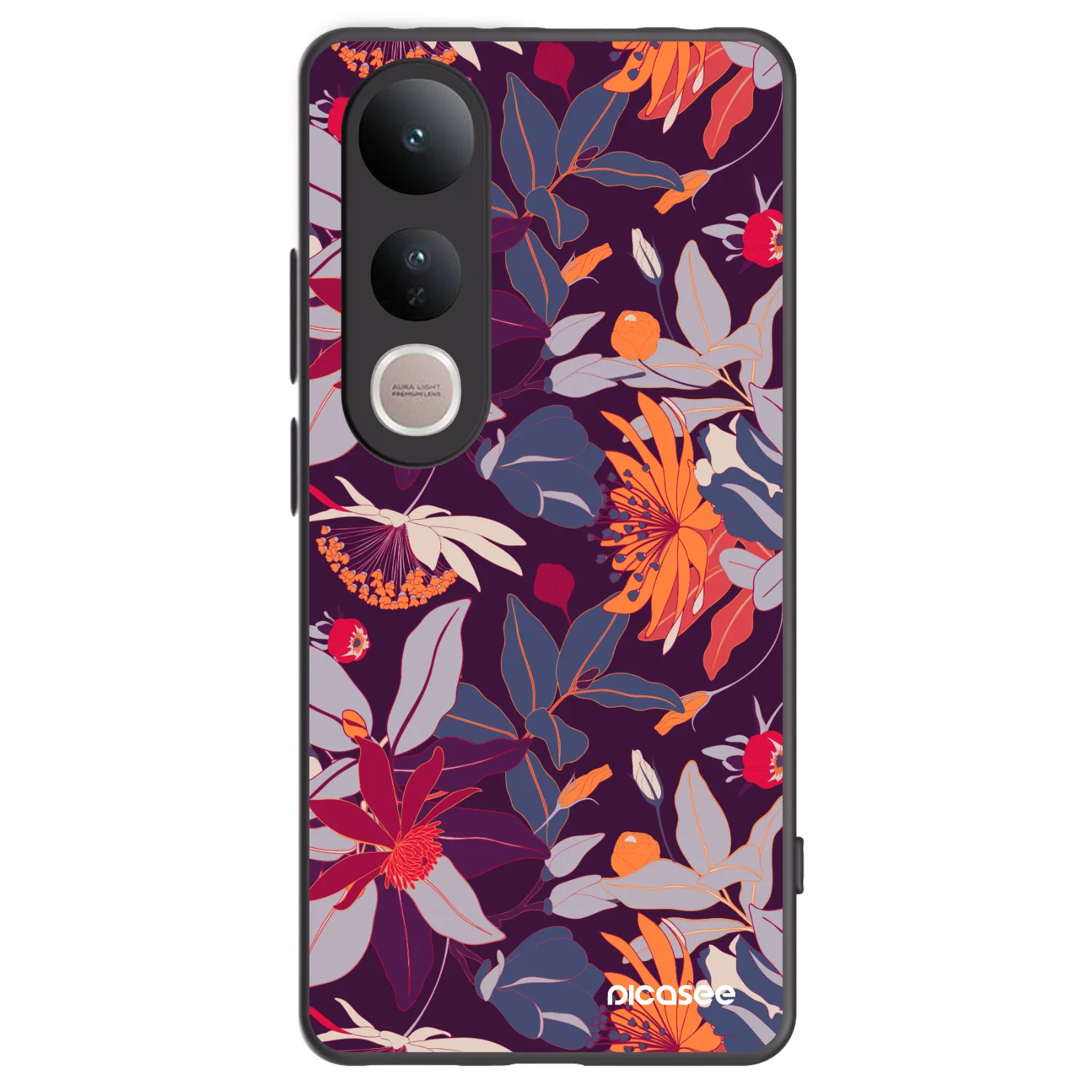 Picasee silikonowe czarne etui na Vivo V50 Lite 5G - Purple Leaf