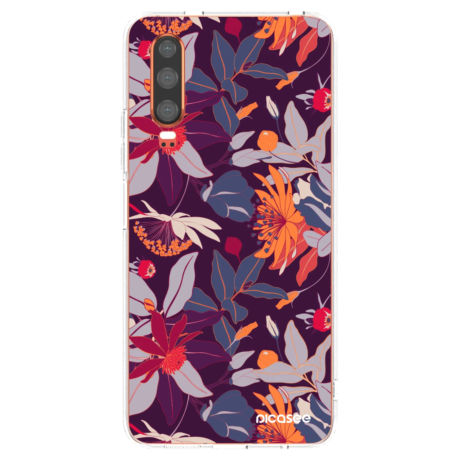 Picasee silikonowe przeźroczyste etui na Huawei P30 - Purple Leaf