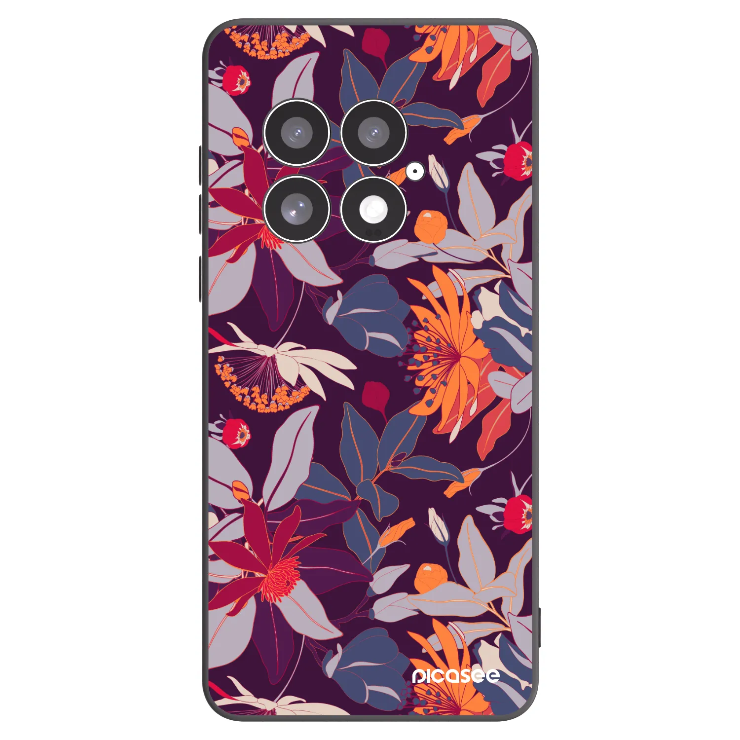 Picasee silikonowe czarne etui na OnePlus 13 5G - Purple Leaf