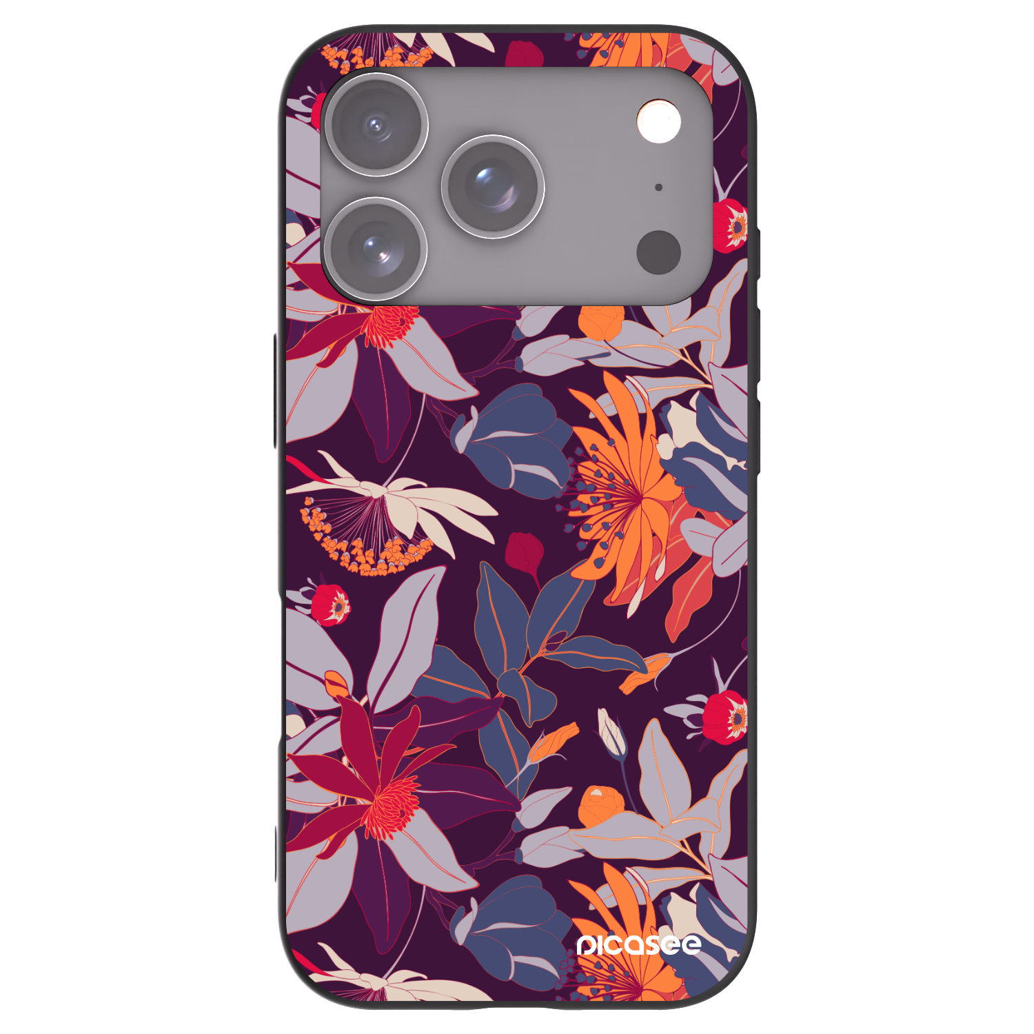 Picasee silikonowe czarne etui na Apple iPhone 17 Pro - Purple Leaf