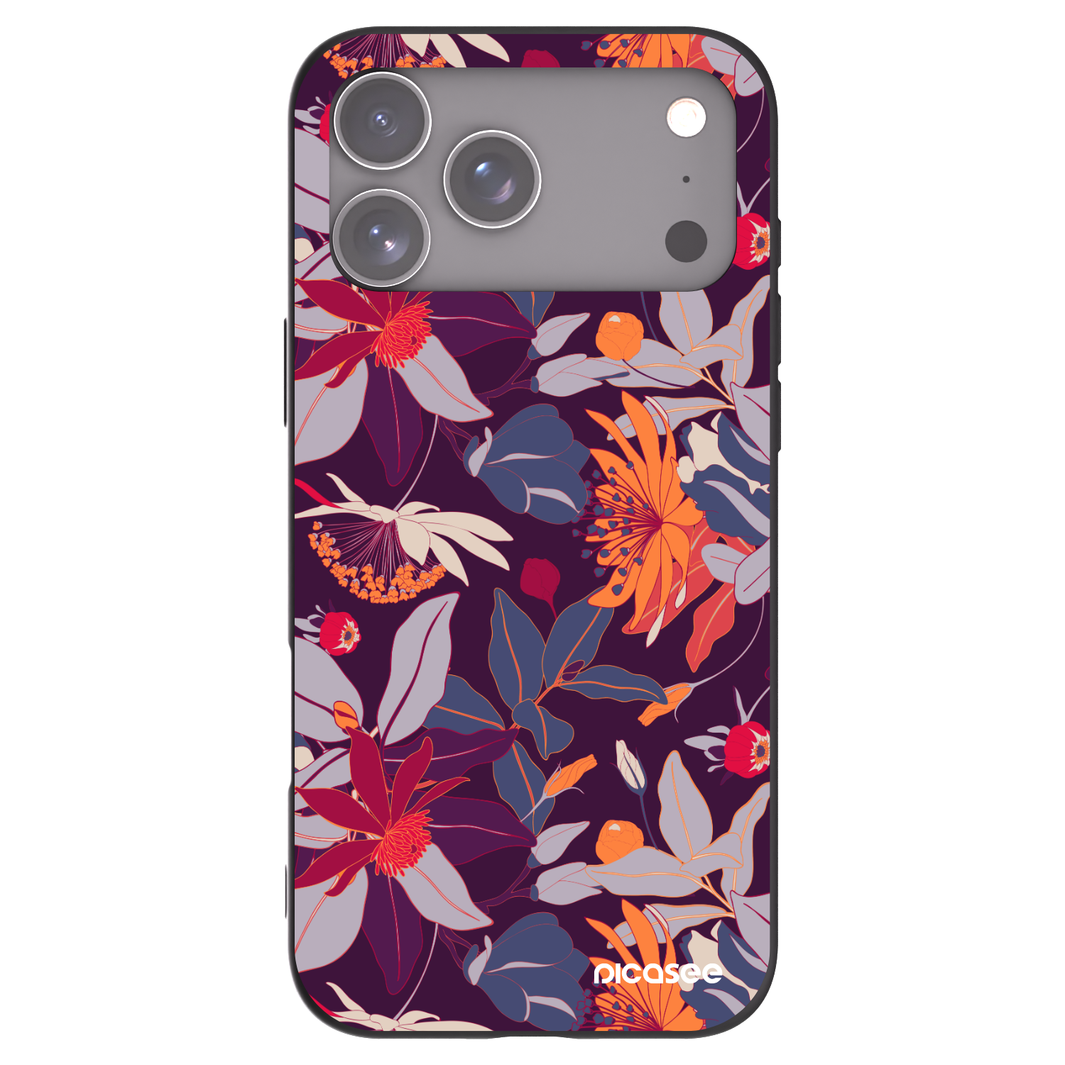 Picasee silikonowe czarne etui na Apple iPhone 17 Pro Max - Purple Leaf