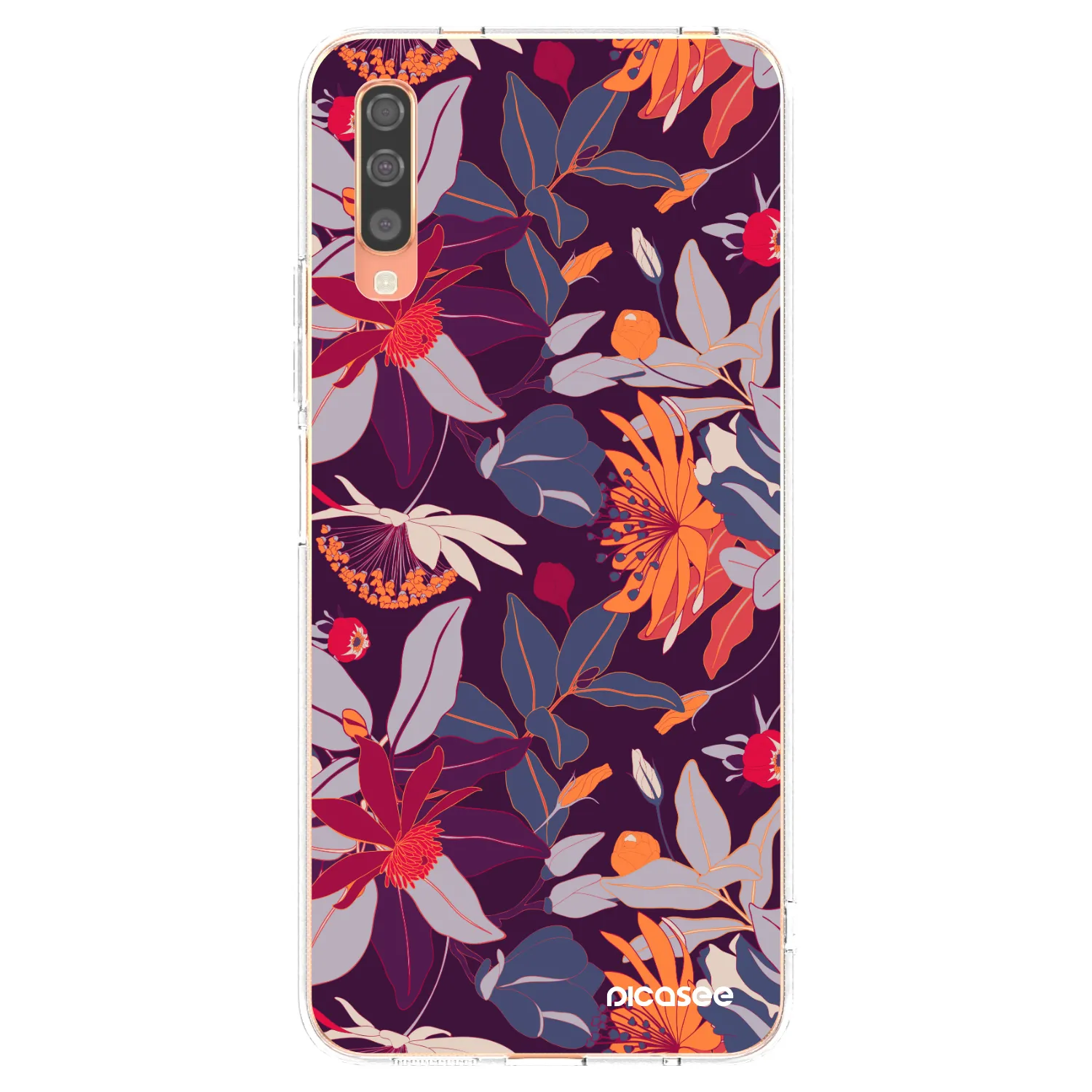 Picasee silikonowe przeźroczyste etui na Samsung Galaxy A70 A705F - Purple Leaf