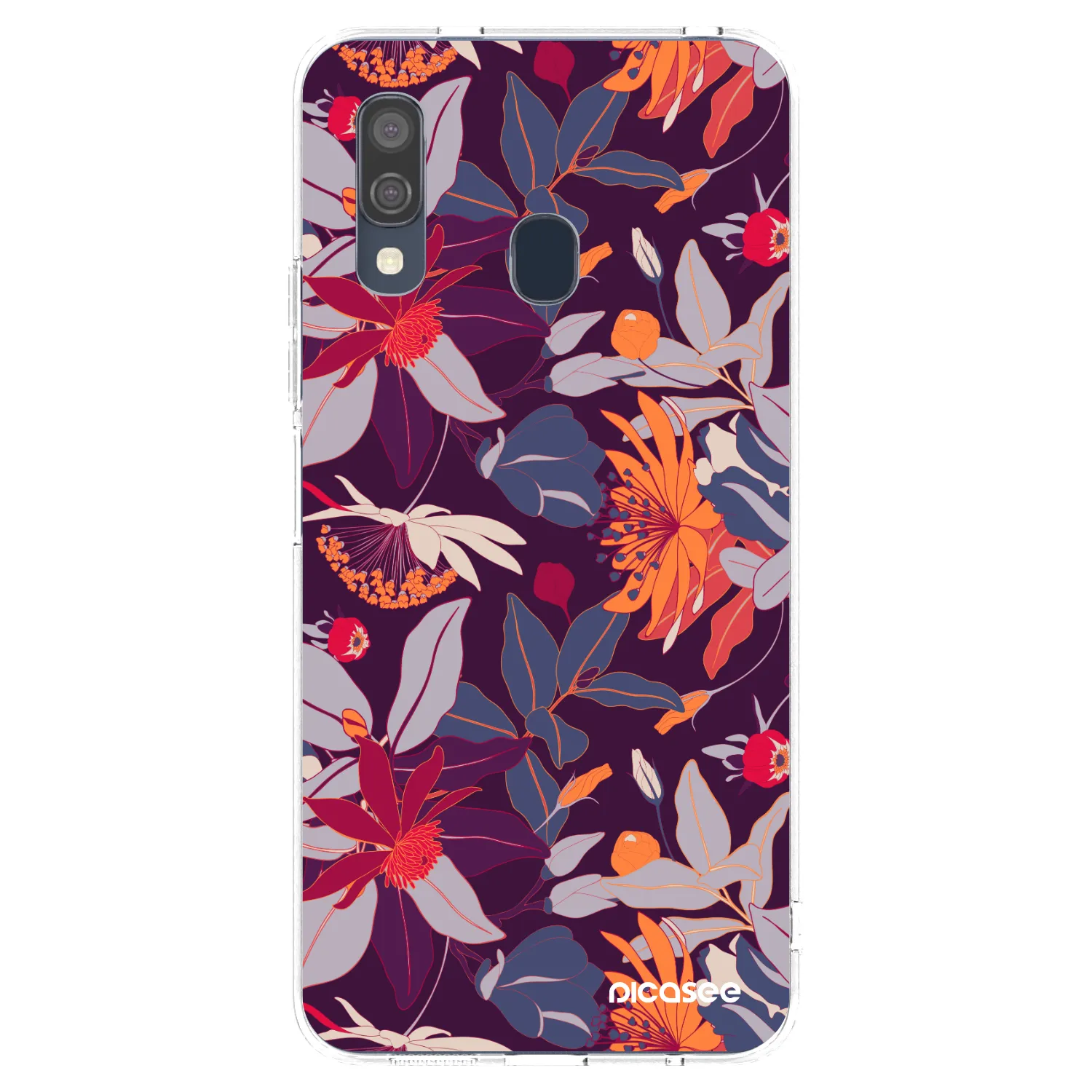 Picasee silikonowe przeźroczyste etui na Samsung Galaxy A40 A405F - Purple Leaf