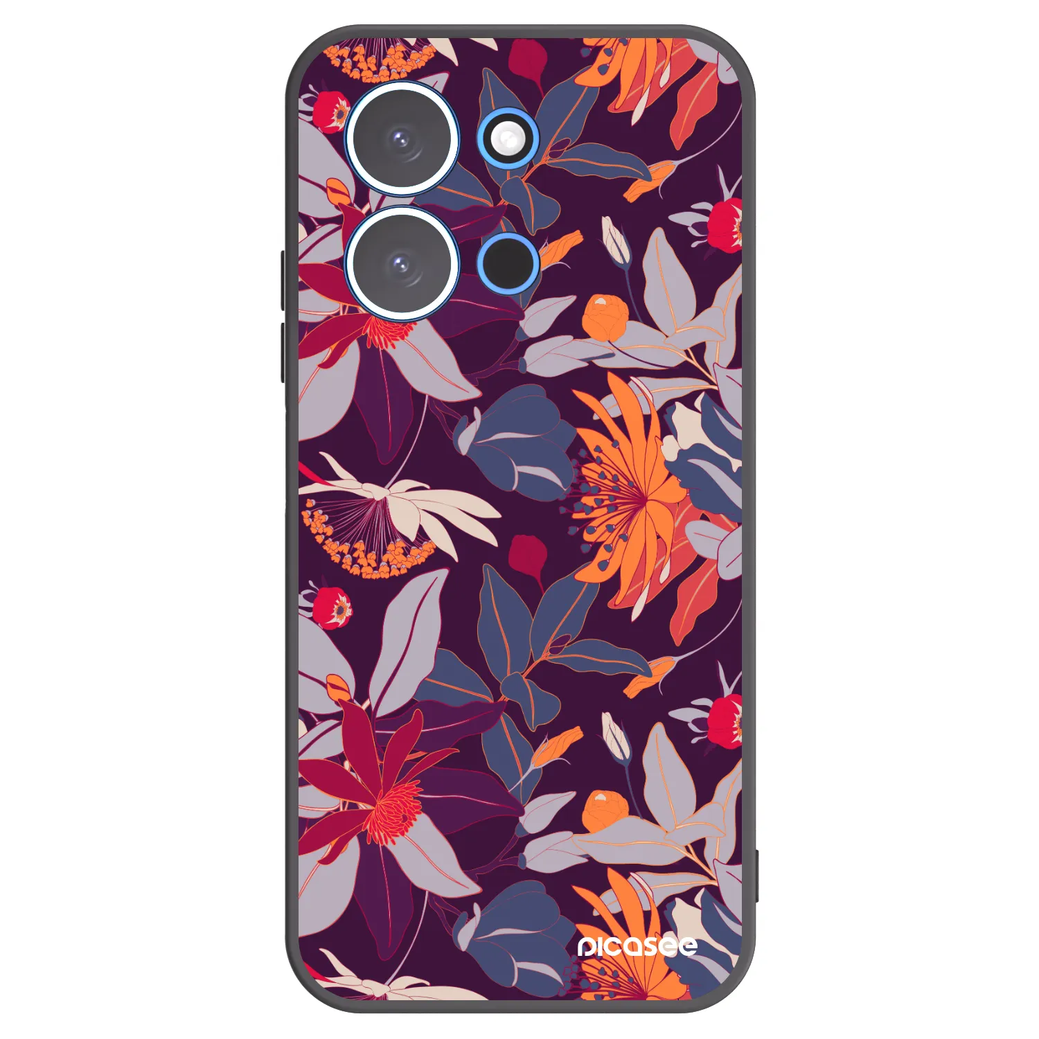 Picasee silikonowe czarne etui na Xiaomi Redmi 15C 4G - Purple Leaf