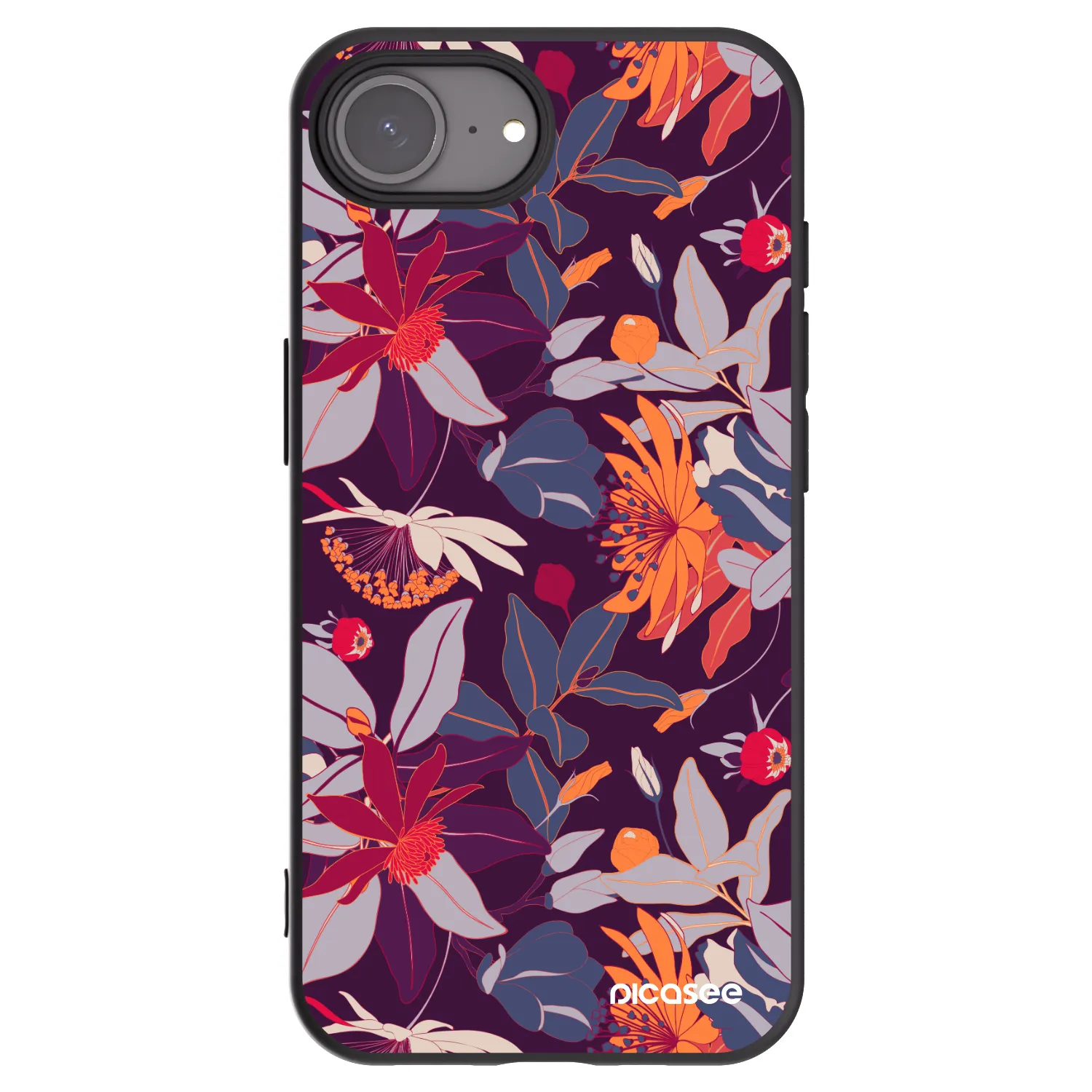 Picasee silikonowe czarne etui na Apple iPhone 17e - Purple Leaf