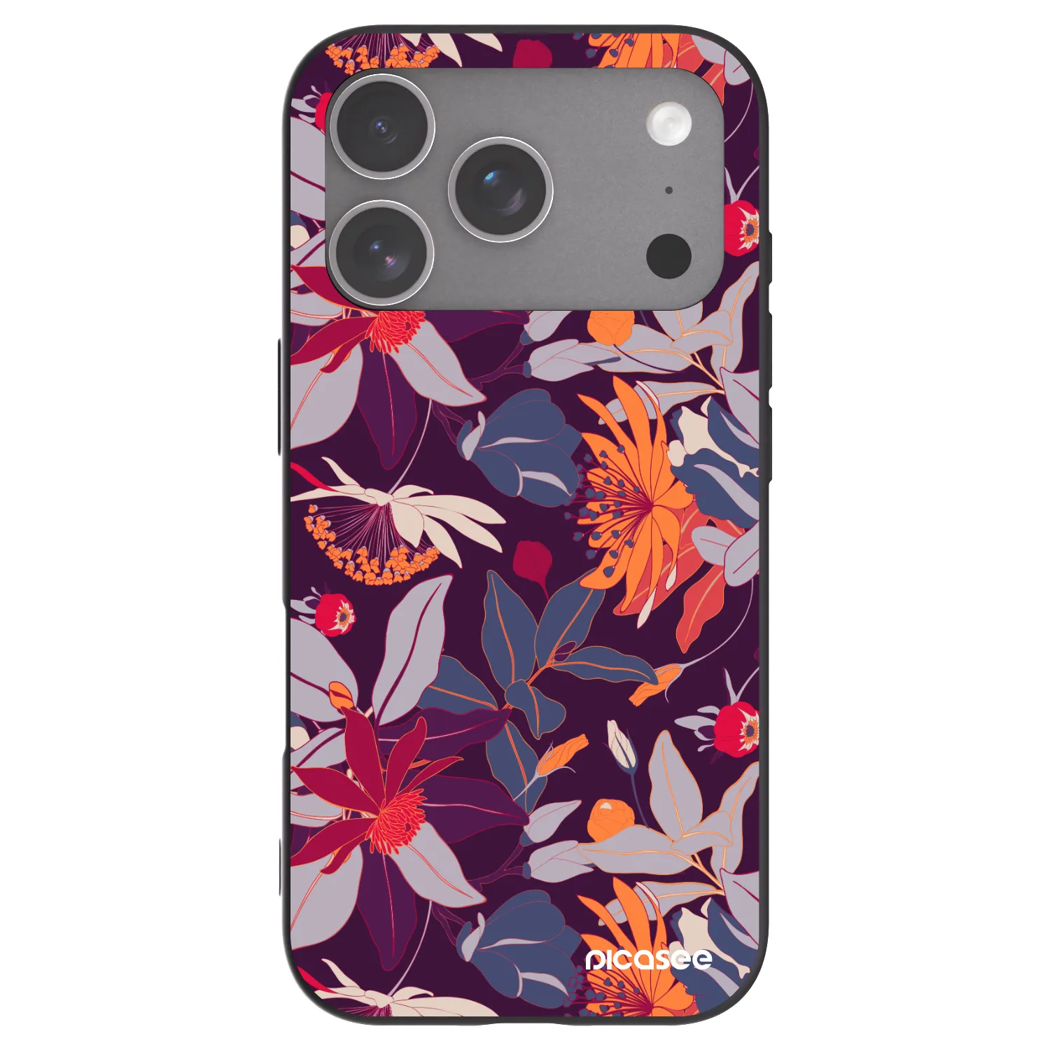 Picasee silikonowe czarne etui na Apple iPhone 18 Pro - Purple Leaf