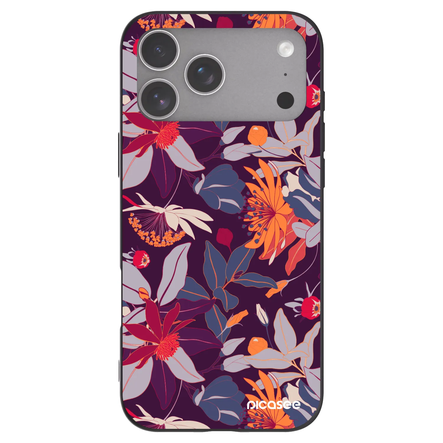Picasee silikonowe czarne etui na Apple iPhone 18 Pro Max - Purple Leaf