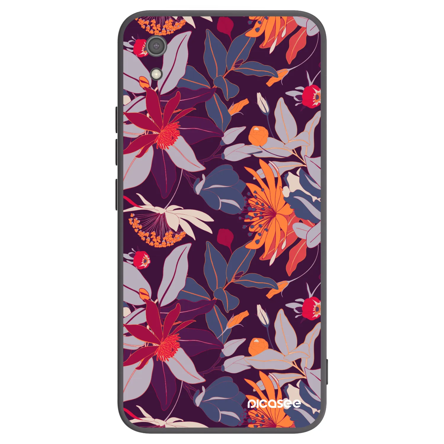 Picasee silikonowe czarne etui na Xiaomi Redmi 7A - Purple Leaf