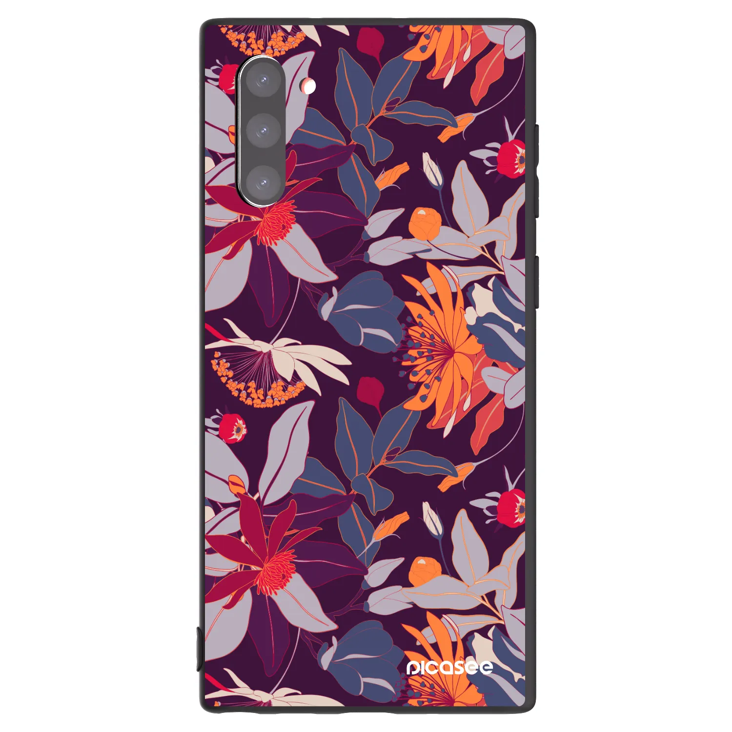 Picasee silikonowe czarne etui na Samsung Galaxy Note 10 N970F - Purple Leaf