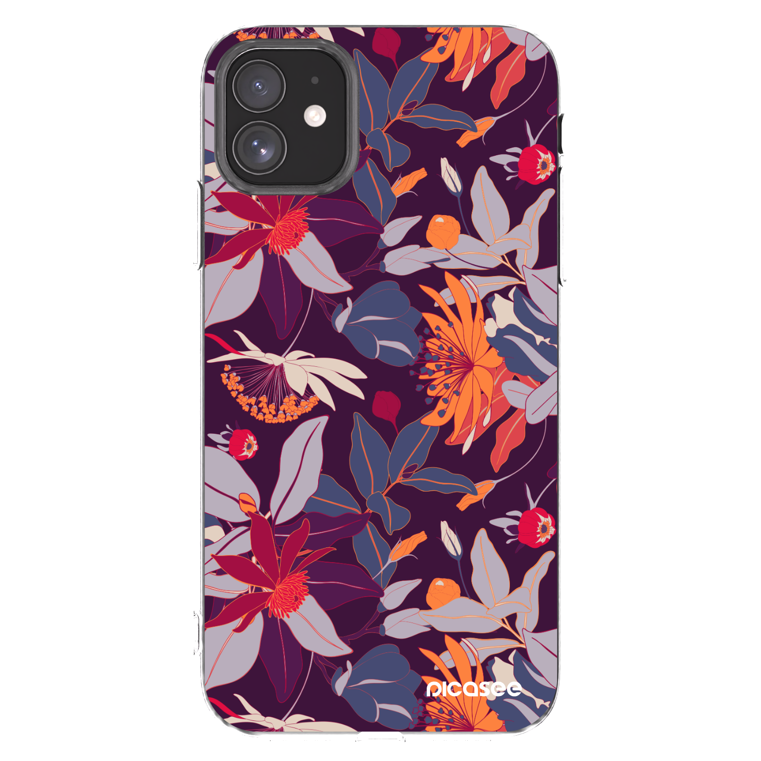 Picasee silikonowe przeźroczyste etui na Apple iPhone 11 - Purple Leaf