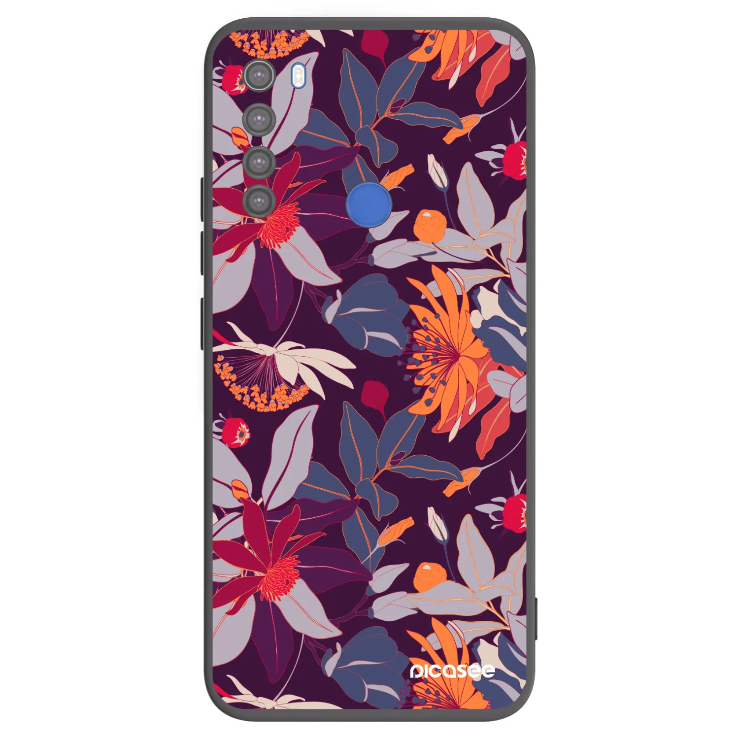 Picasee silikonowe czarne etui na Xiaomi Redmi Note 8T - Purple Leaf