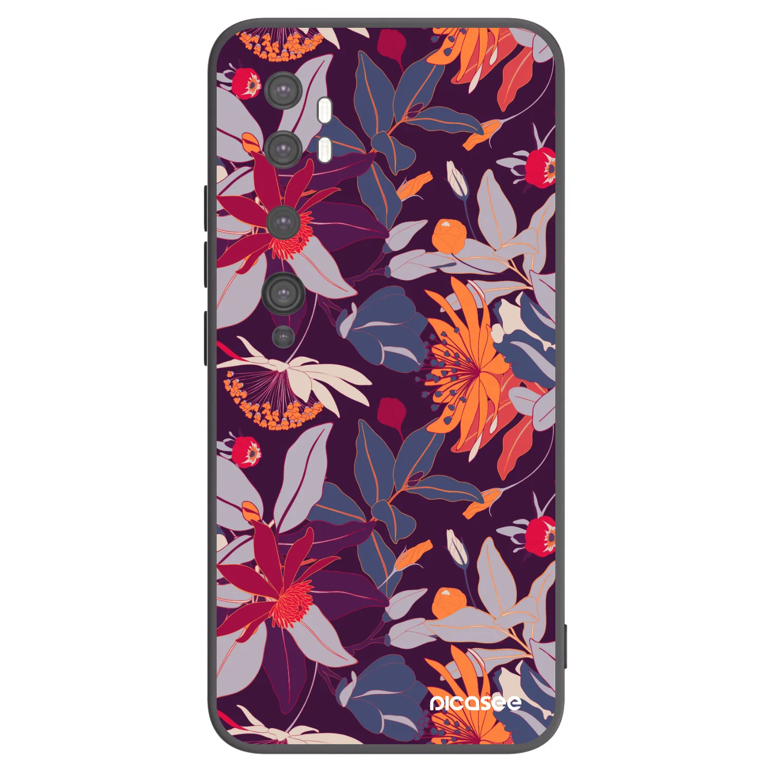 Picasee silikonowe czarne etui na Xiaomi Mi Note 10 (Pro) - Purple Leaf