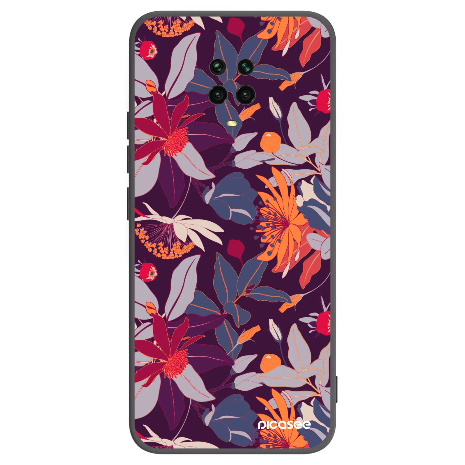 Picasee silikonowe czarne etui na Xiaomi Redmi Note 9 Pro - Purple Leaf