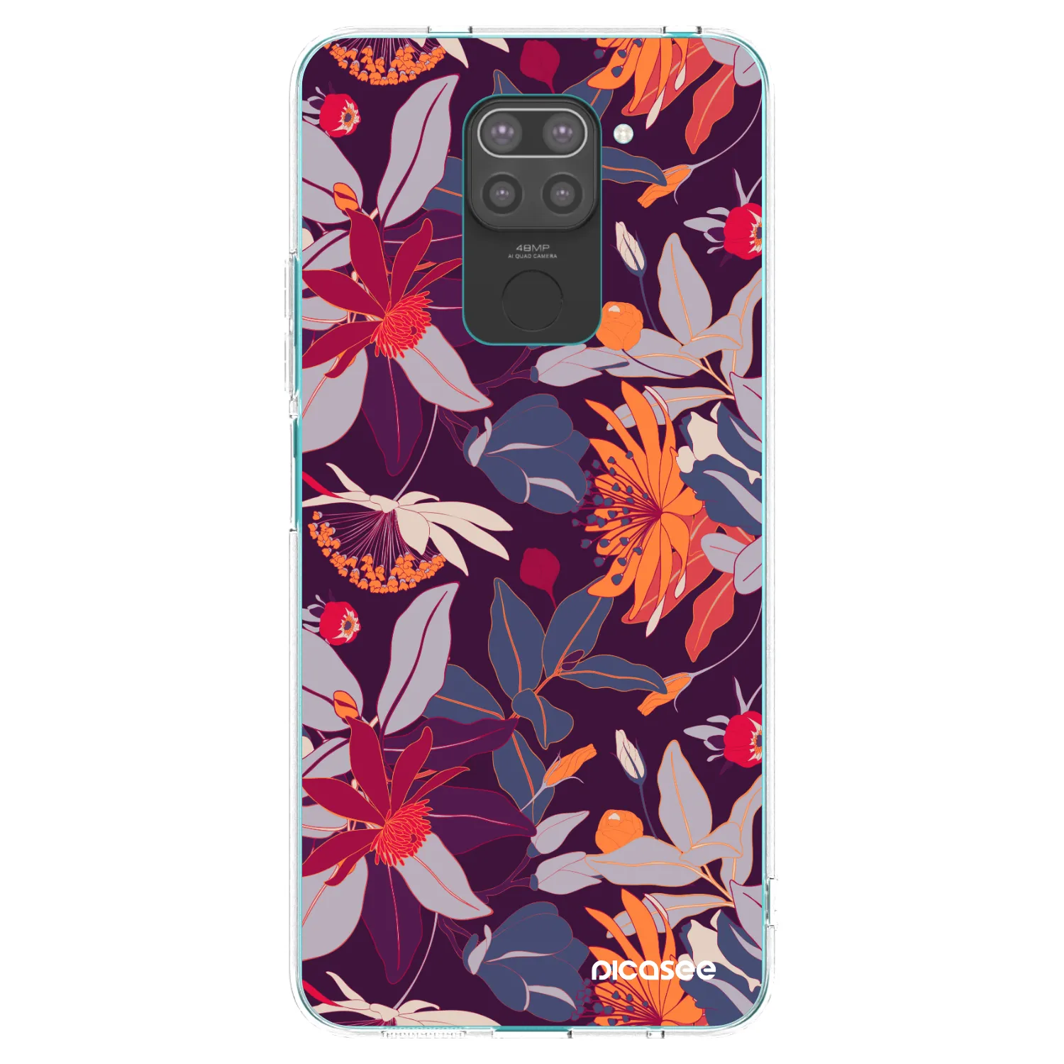 Picasee silikonowe czarne etui na Xiaomi Redmi Note 9 - Purple Leaf