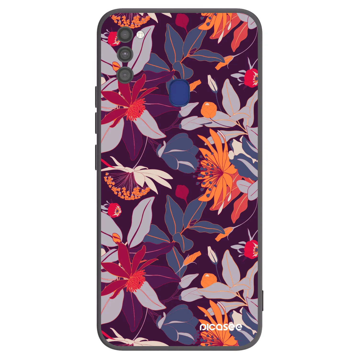 Picasee silikonowe czarne etui na Samsung Galaxy M21 M215F - Purple Leaf