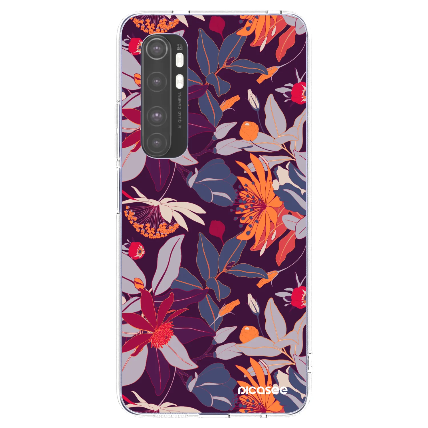Picasee silikonowe przeźroczyste etui na Xiaomi Mi Note 10 Lite - Purple Leaf