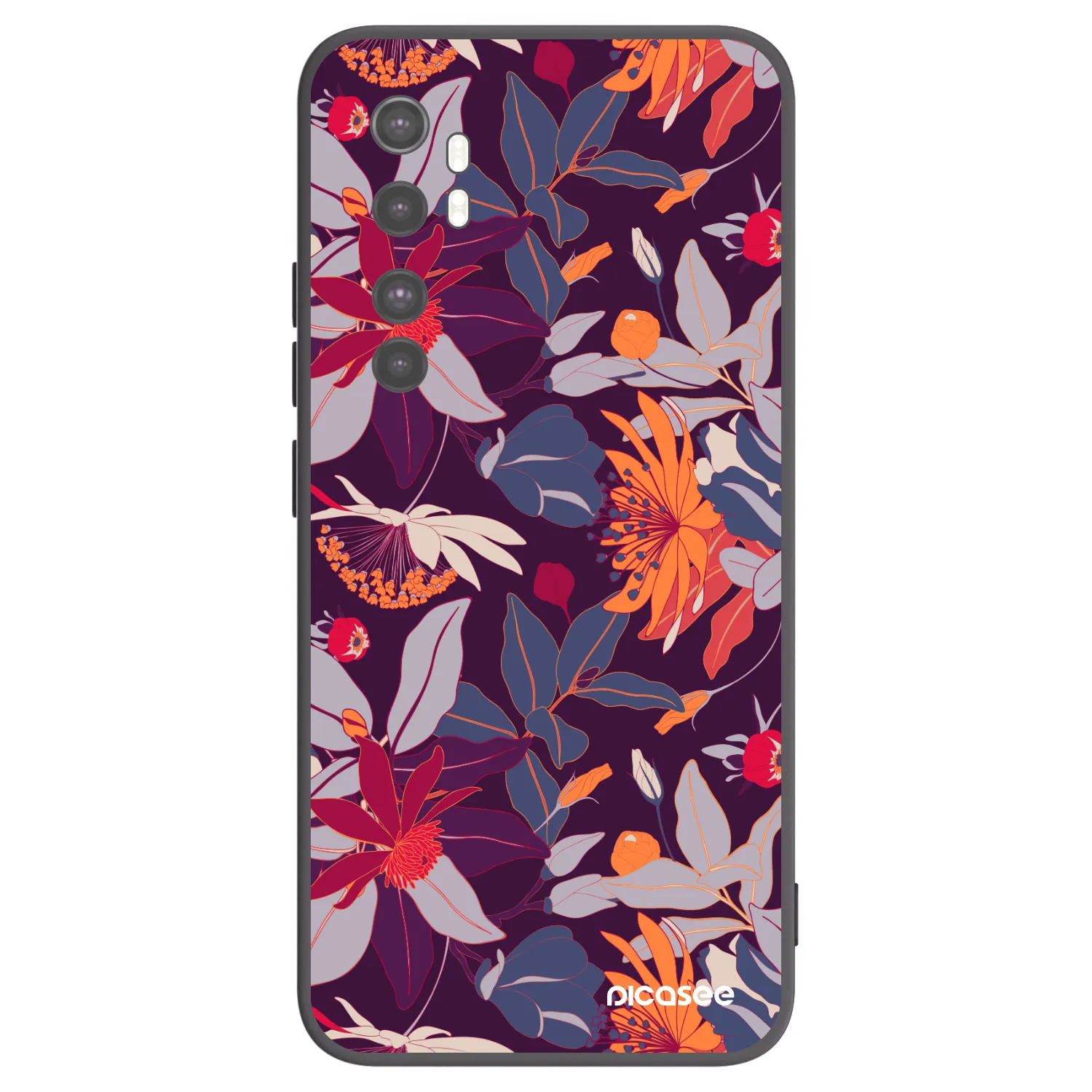 Picasee silikonowe czarne etui na Xiaomi Mi Note 10 Lite - Purple Leaf