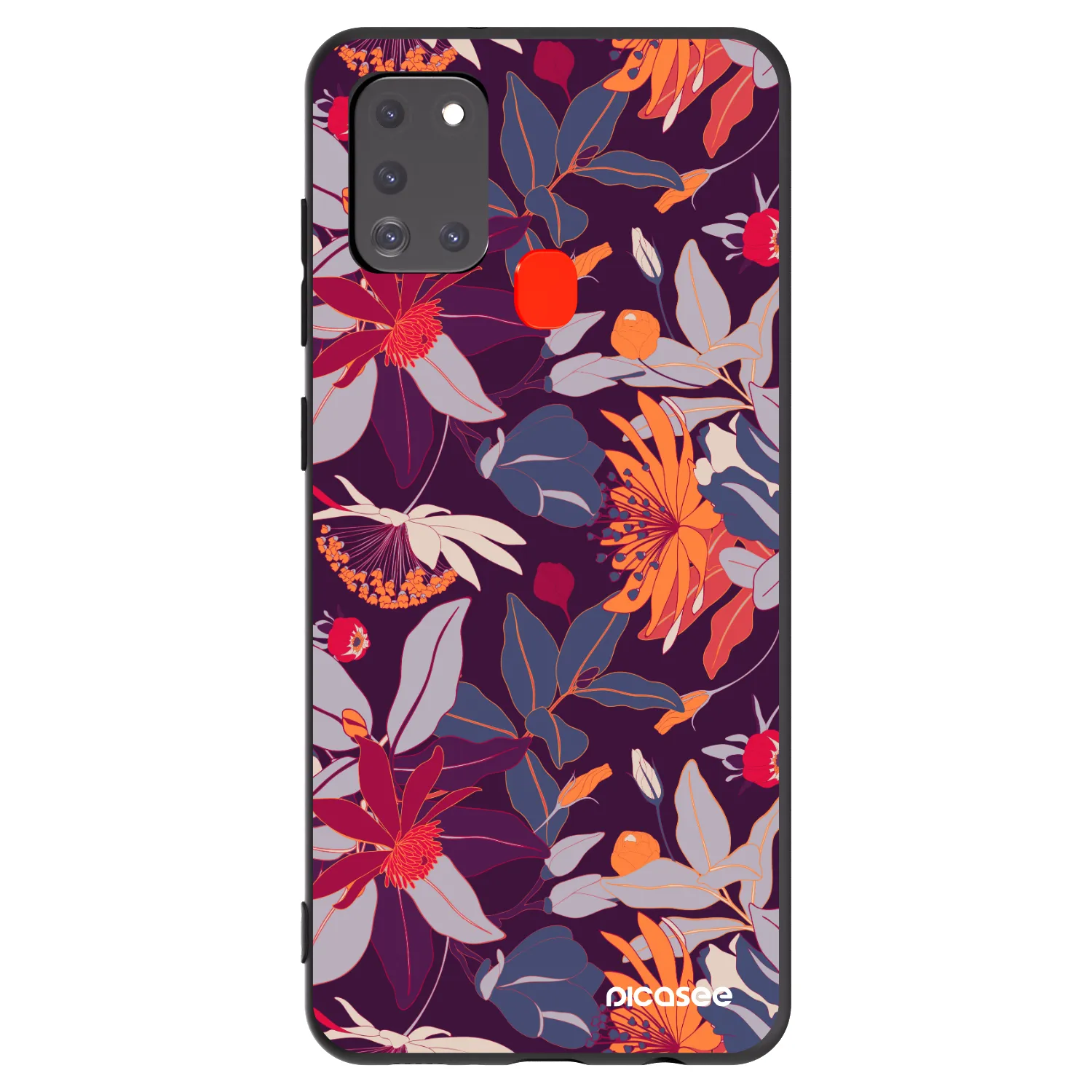 Picasee silikonowe czarne etui na Samsung Galaxy A21s - Purple Leaf