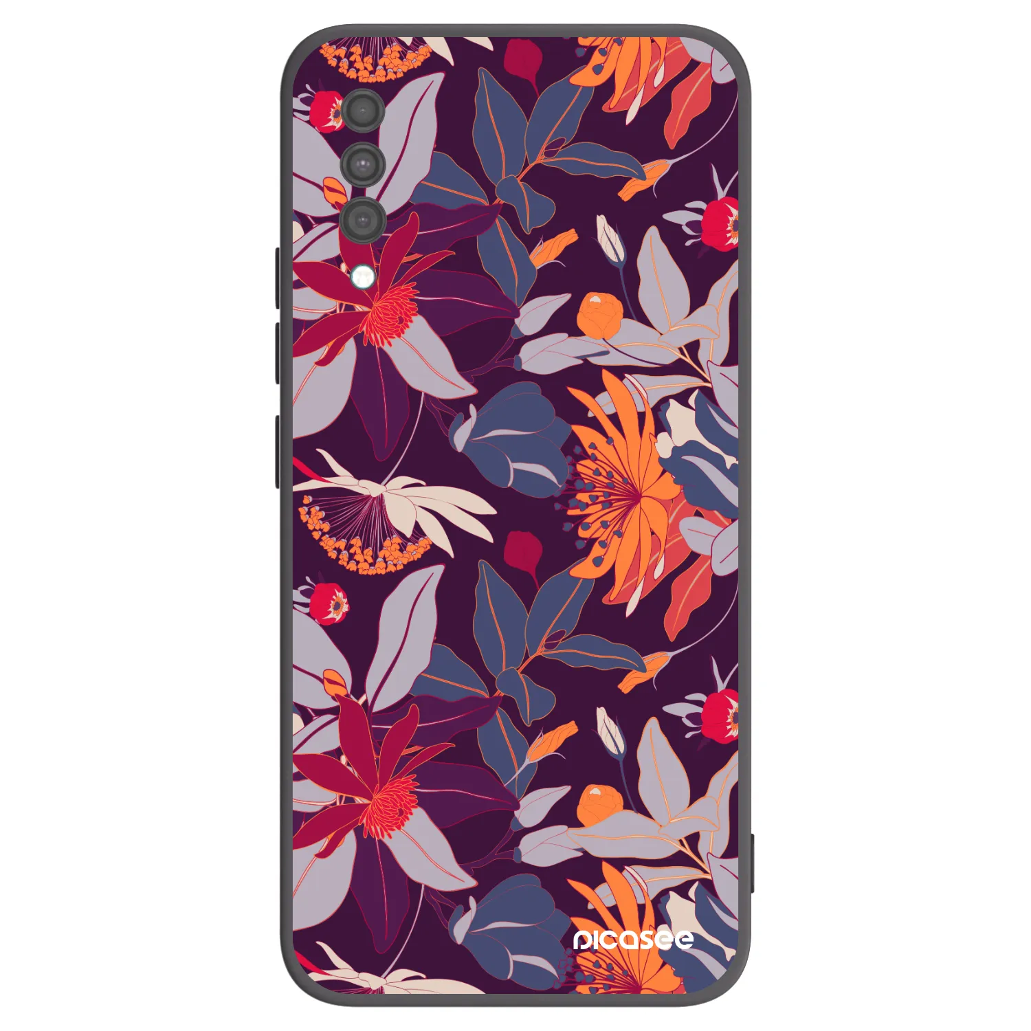 Picasee silikonowe czarne etui na Samsung Galaxy A30s A307F - Purple Leaf