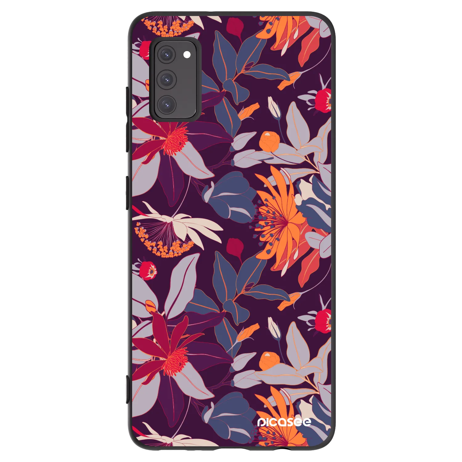 Picasee silikonowe czarne etui na Samsung Galaxy A41 A415F - Purple Leaf