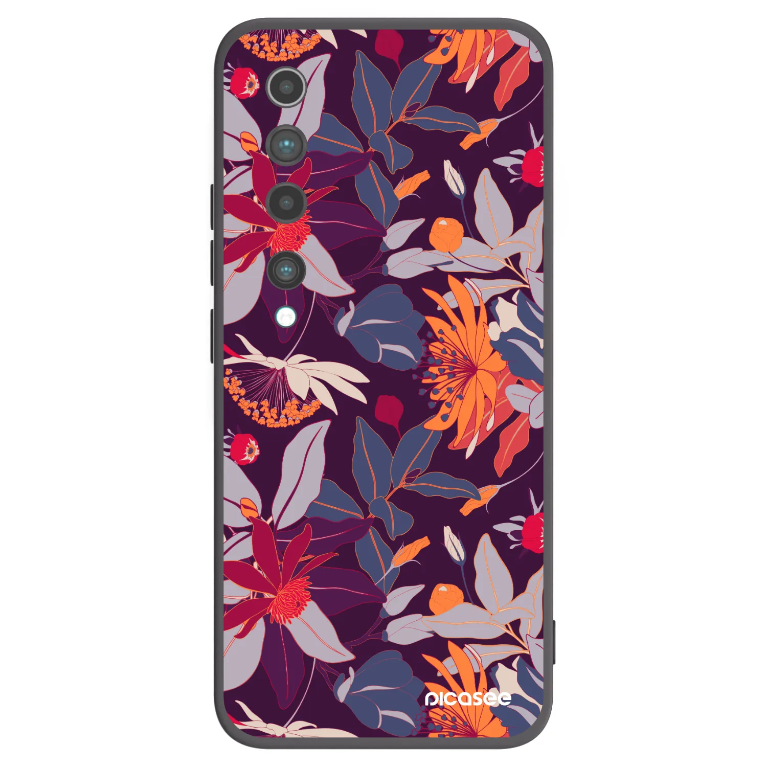 Picasee silikonowe czarne etui na Xiaomi Mi 10 - Purple Leaf