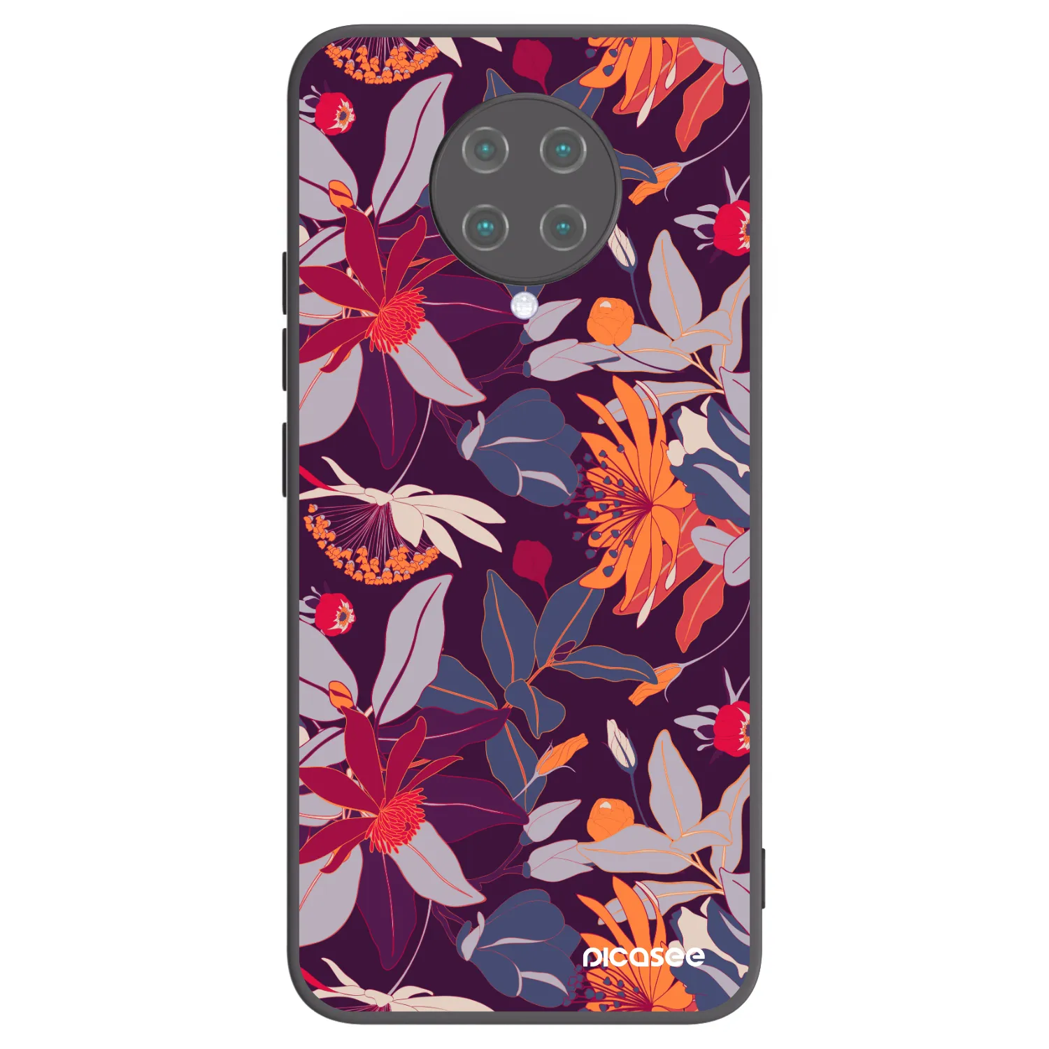 Picasee silikonowe czarne etui na Xiaomi Poco F2 Pro - Purple Leaf