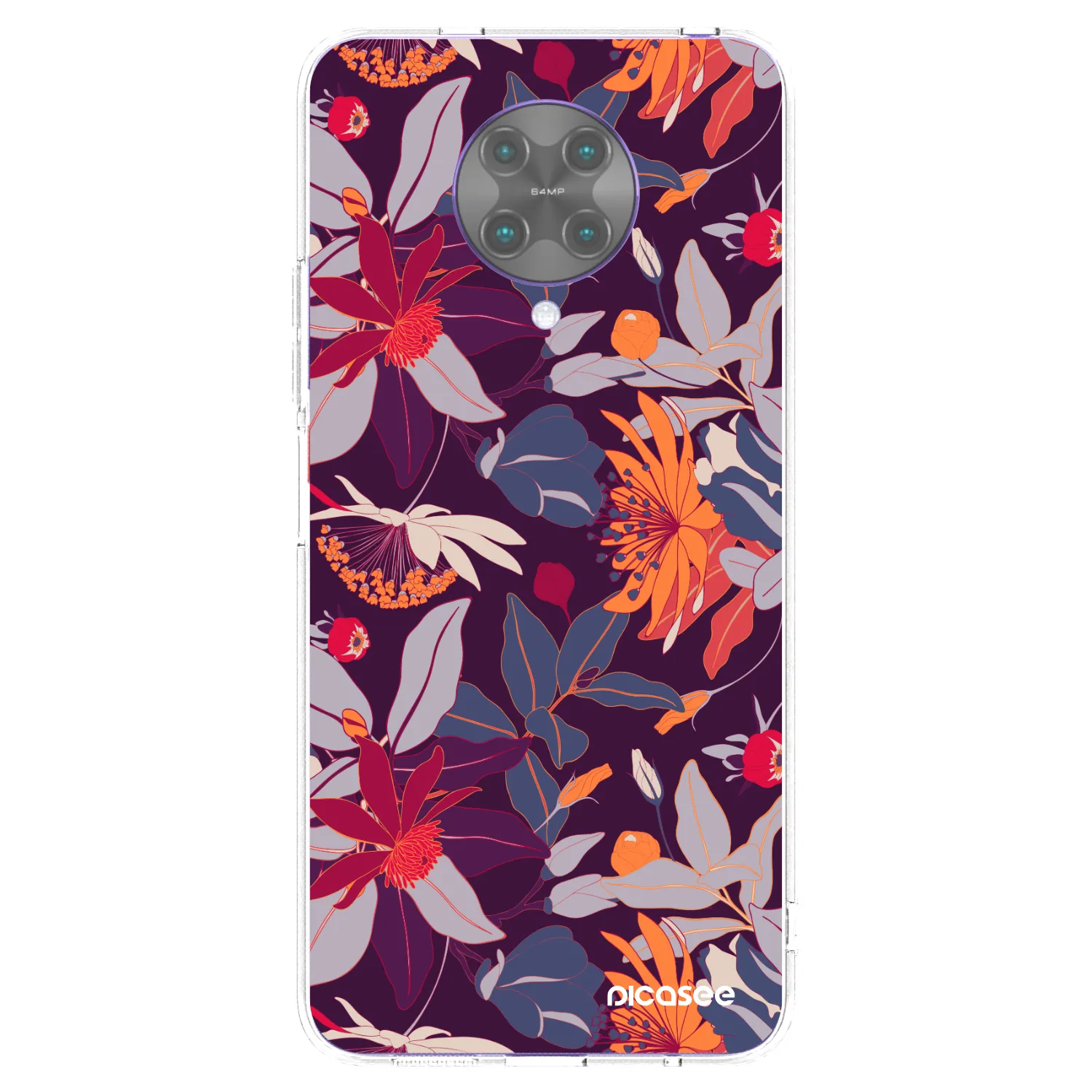 Picasee silikonowe przeźroczyste etui na Xiaomi Poco F2 Pro - Purple Leaf