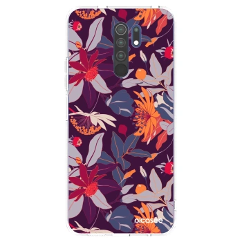 Picasee silikonowe przeźroczyste etui na Xiaomi Redmi 9 - Purple Leaf