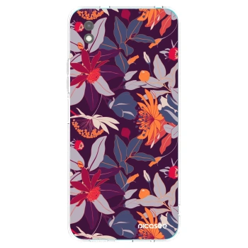 Picasee silikonowe czarne etui na Xiaomi Redmi 9A - Purple Leaf