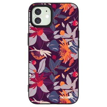Picasee silikonowe czarne etui na Apple iPhone 12 - Purple Leaf