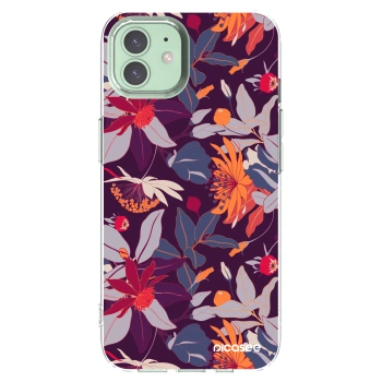 Picasee silikonowe przeźroczyste etui na Apple iPhone 12 - Purple Leaf