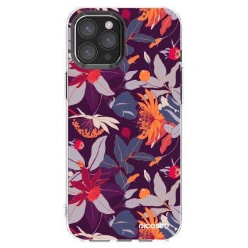 Picasee silikonowe przeźroczyste etui na Apple iPhone 12 Pro Max - Purple Leaf