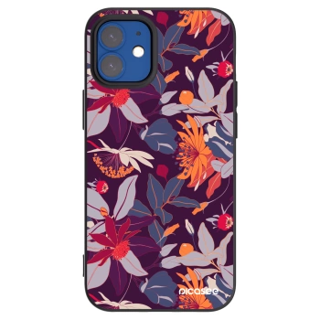 Picasee silikonowe czarne etui na Apple iPhone 12 mini - Purple Leaf