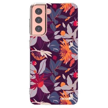 Picasee silikonowe przeźroczyste etui na Samsung Galaxy S21 5G G991B - Purple Leaf