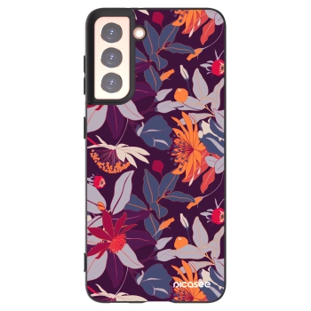 Picasee silikonowe czarne etui na Samsung Galaxy S21 5G G991B - Purple Leaf