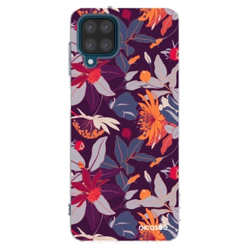 Picasee silikonowe przeźroczyste etui na Samsung Galaxy A12 A125F - Purple Leaf