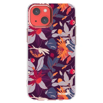 Picasee silikonowe przeźroczyste etui na Apple iPhone 13 mini - Purple Leaf